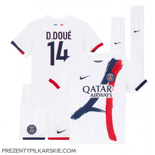 Stroje piłkarskie Paris Saint-Germain Desire Doue #14 Koszulka Wyjazdowej dla dzieci 2024-25 Krótki Rękaw (+ szorty)